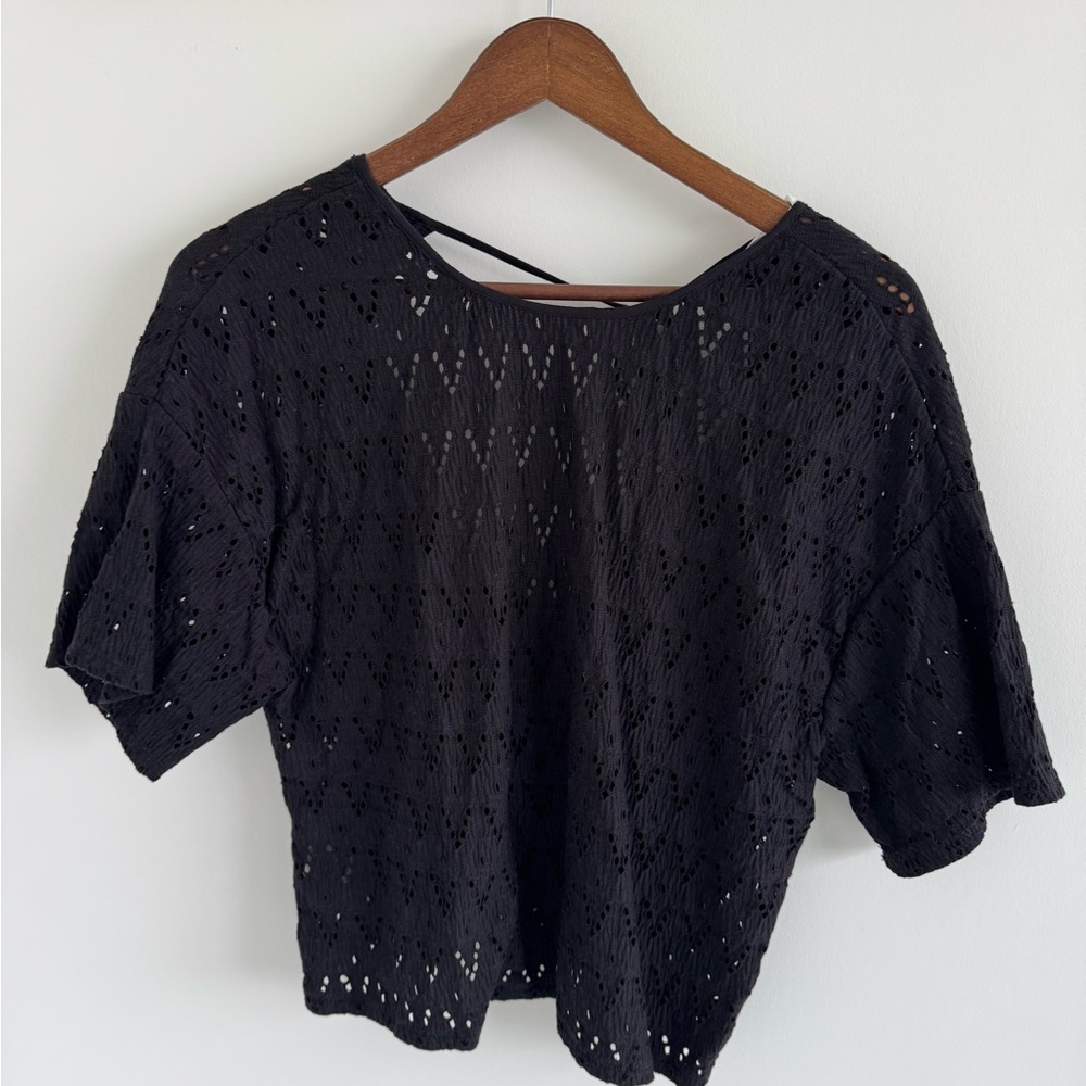 Mango Low Back Black Lace Women's Top